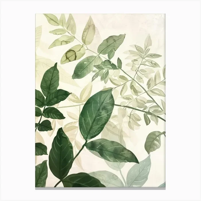 Watercolor Leaves 1 Canvas Print by Moving Clouds Art