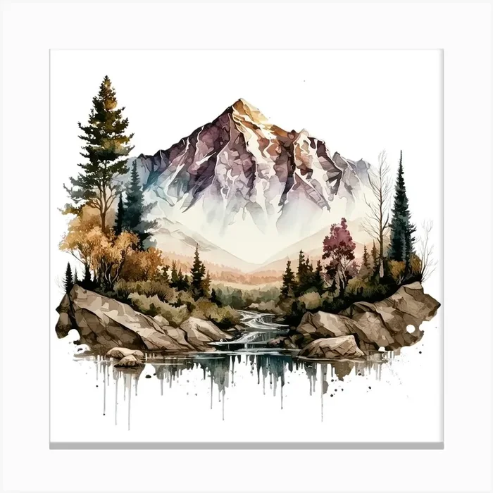 Watercolor Mountain Landscape 4 Canvas Print by aPRESM
