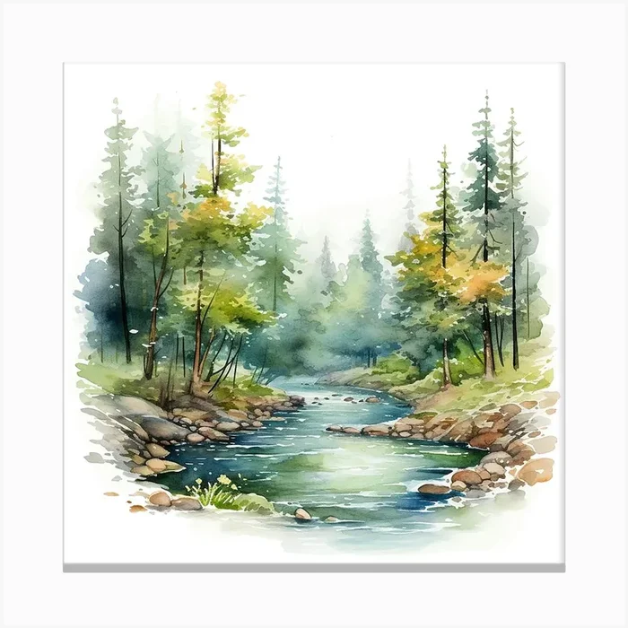 Watercolor Of A Forest Canvas Print by aPRESM