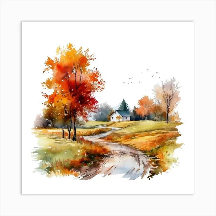 Watercolor Of Autumn Art Print by aPRESM