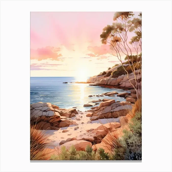 Watercolor Painting Of Cape Le Grand National Park, Australia 4 Canvas Print by Sand & Surf Prints