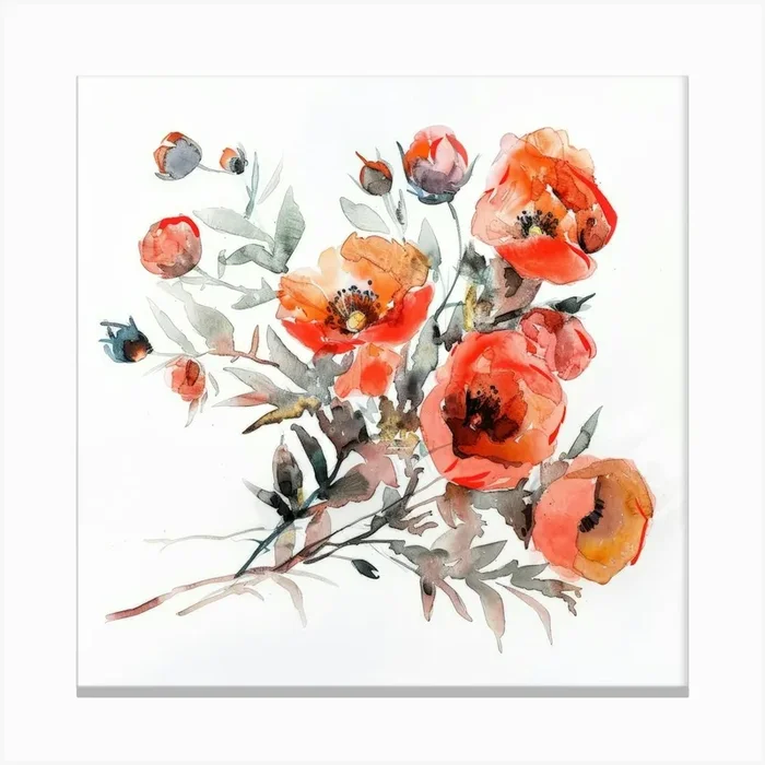 Watercolor Poppies 8 Canvas Print by Moving Clouds Art