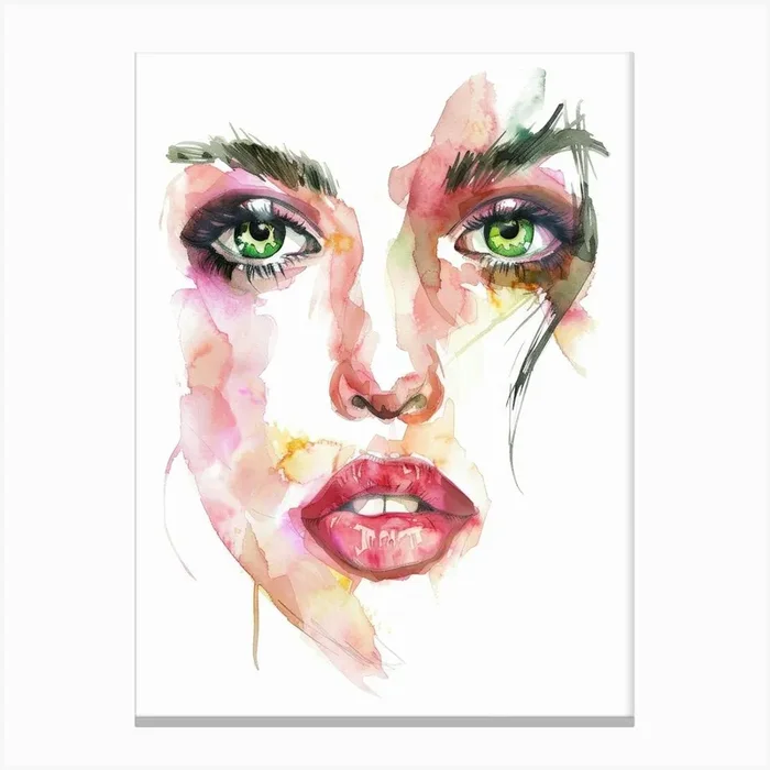 Watercolor Portrait Of A Woman 1 Canvas Print by Moving Clouds Art