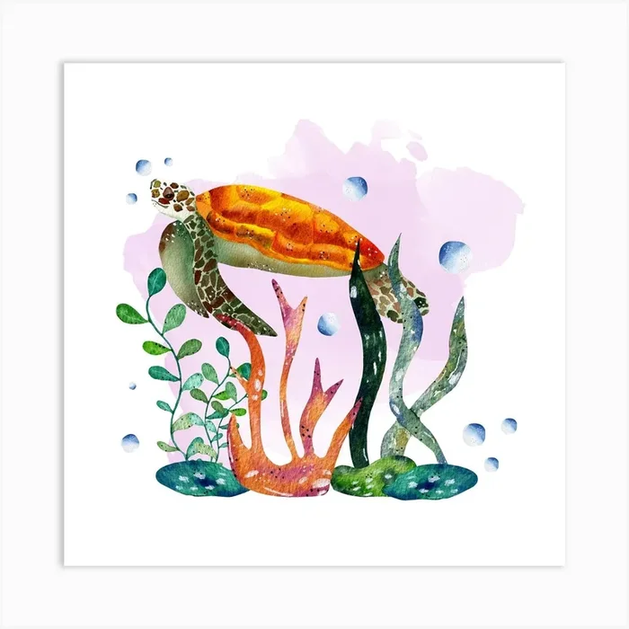 Watercolor Sea Turtle Square Art Print by Andreea Eremia Design