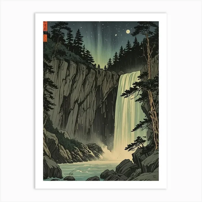 Waterfall At Night Art PrintDP by Daydream Pacific