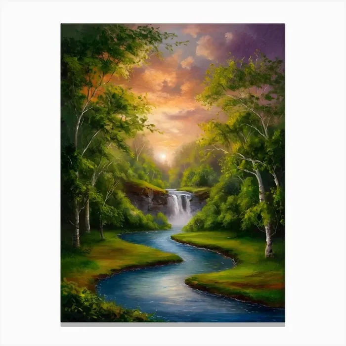 Waterfall At Sunset Canvas Print by Art shop