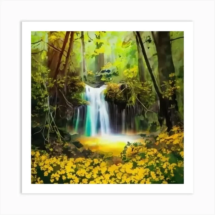 Waterfall In The Forest Art Print by AleR2007