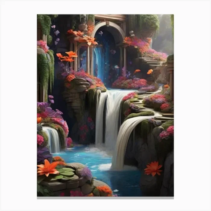 Waterfall In The Garden Canvas Print by Art shop