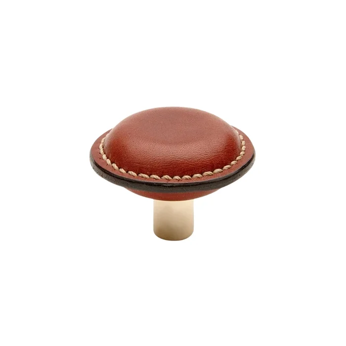 Waterworks Fallbrook 1 1/8 ” Chestnut Leather Knob in Nickel