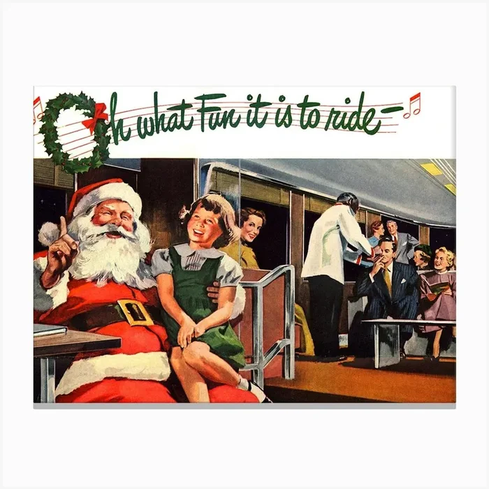 What A Fun It Is To Ride, Christmas Railway Poster Canvas Print by Vintage Spirit