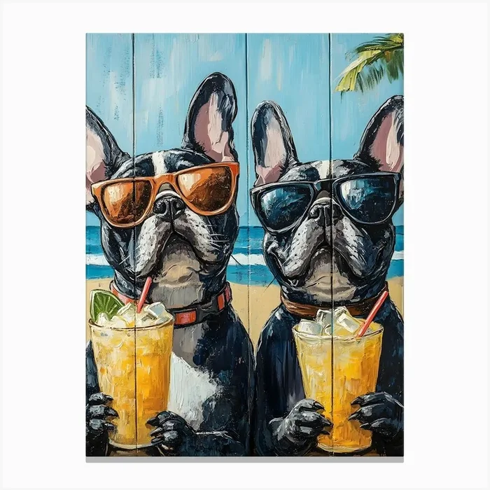 Whimsical Frenchies At The Bar 29 Canvas PrintSC by S.K. Coghlan