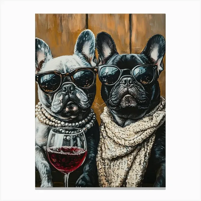 Whimsical Frenchies At The Bar 6 Canvas PrintSC by S.K. Coghlan