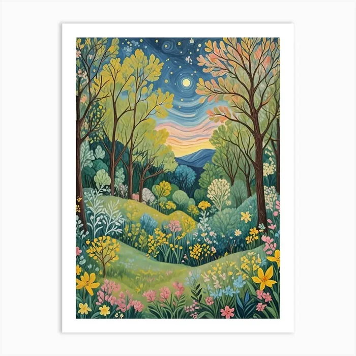 Whimsical Night In The Woods Art PrintDP by Daydream Pacific