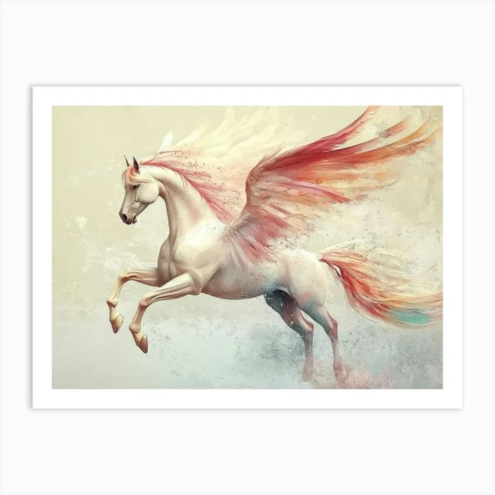 White Horse With Wings 1 Art Print by Divine Studio