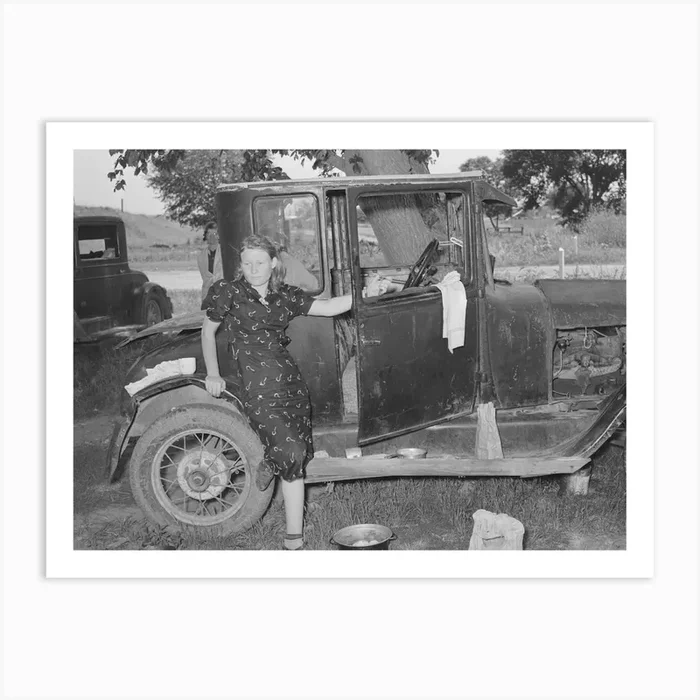 White Migrant Woman At Side Of Automobile While Camped Near Prague, Oklahoma, Lincoln County, Oklahoma Art Print by Fy! Classic Art Prints and Posters