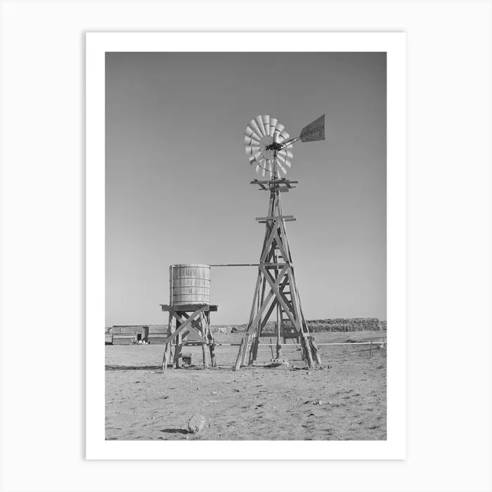 Windmill And Water Storage Tank On Farm On High Plains, Gaines County, New Mexico By Russell Lee Art Print by Fy! Classic Art Prints and Posters
