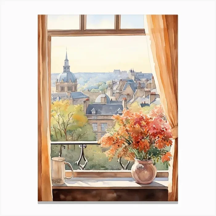 Window View Of Luxembourg City Luxembourg In Autumn Fall, Watercolour 3 Canvas Print by Urban Vistas