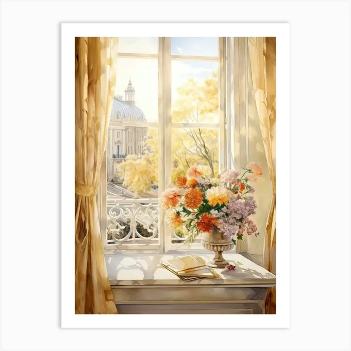 Window View Of Vienna Austria In Autumn Fall, Watercolour 1 Art Print by Urban Vistas
