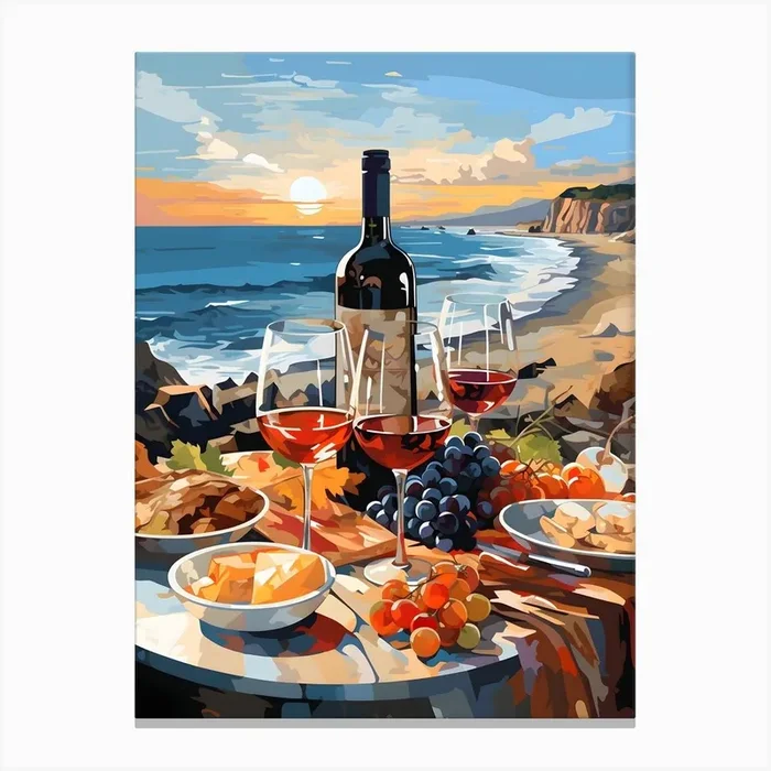 Wine And Cheese On The Beach Canvas PrintSC by S.K. Coghlan