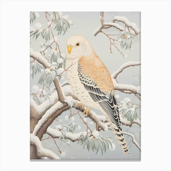 Winter Bird Painting Budgerigar 4 Canvas Print by Feathered Muse
