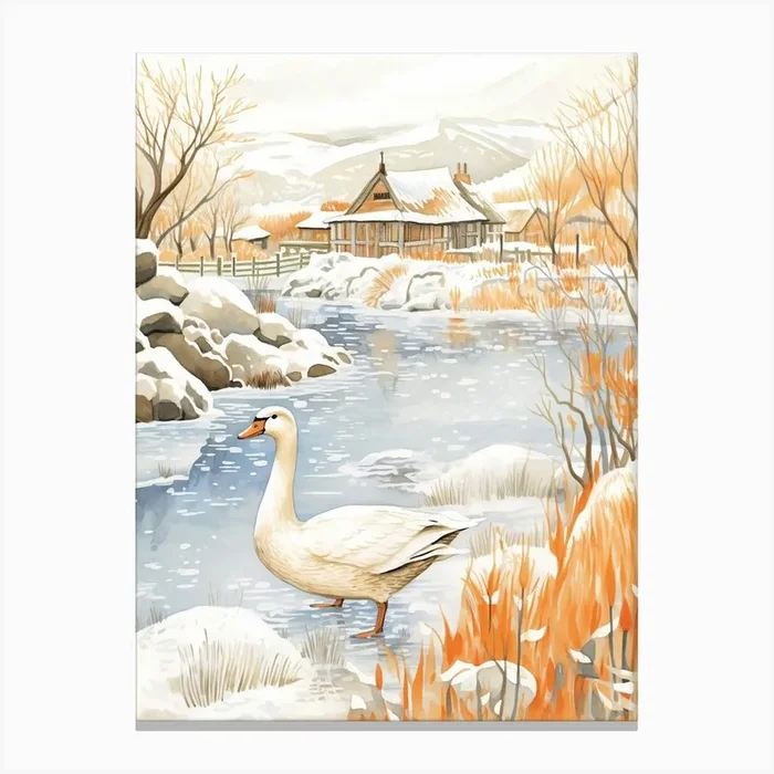 Winter Bird Painting Goose 2 Canvas Print by Feathered Muse