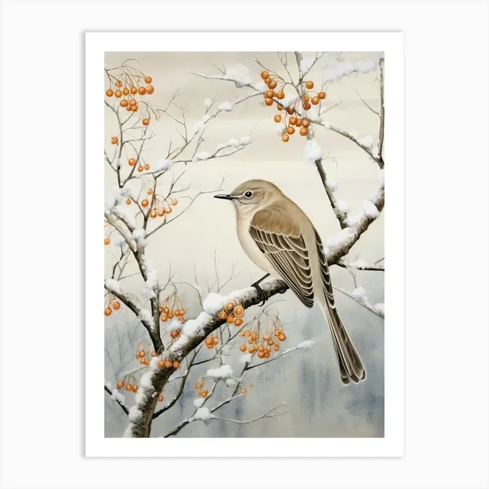 Winter Bird Painting Mockingbird 2 Art Print by Feathered Muse