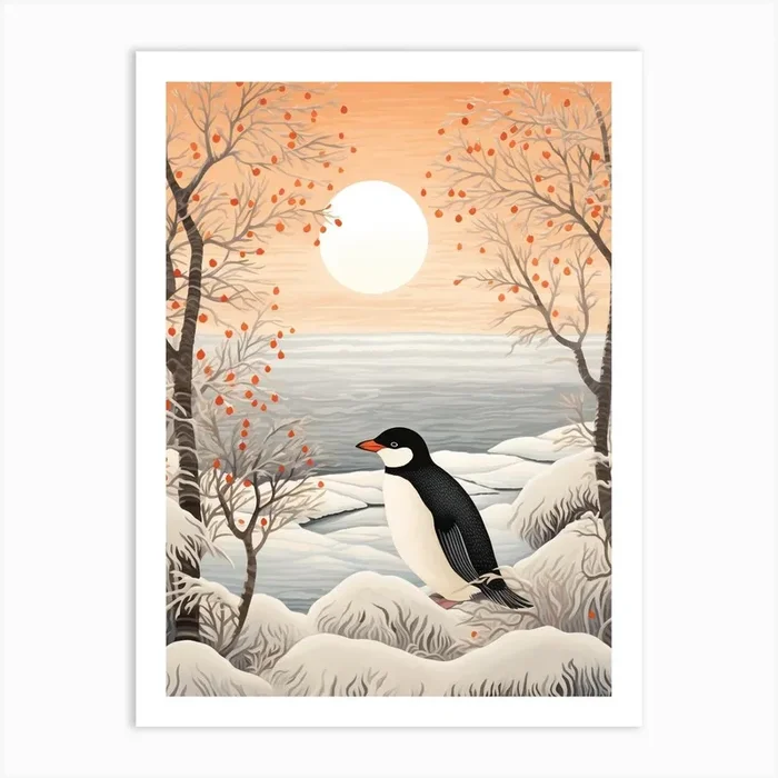 Winter Bird Painting Penguin 3 Art Print by Feathered Muse
