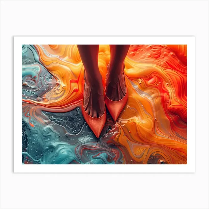 Woman’S Feet On Colorful Liquid Art PrintCZ by Count Zero