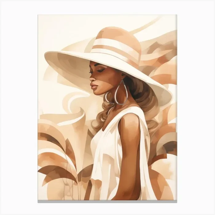 Woman In White Hat 4 Canvas Print by Moving Clouds Art