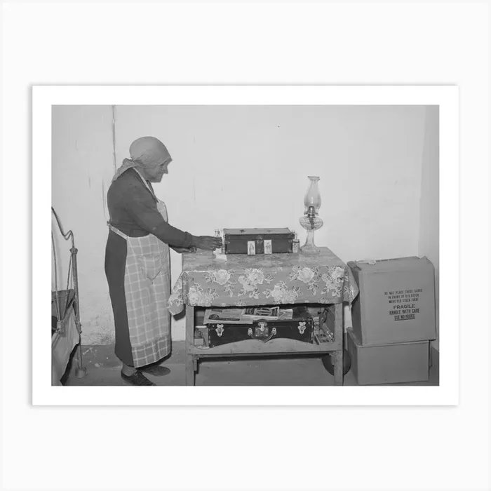 Woman Of Spanish Extraction Arranging Things On Table In Her Room, Concho, Arizona By Russell Lee Art Print by Fy! Classic Art Prints and Posters