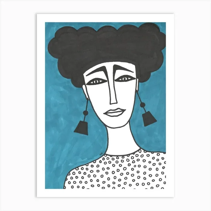 Woman on Blue Background Illustration Art Print by sali art