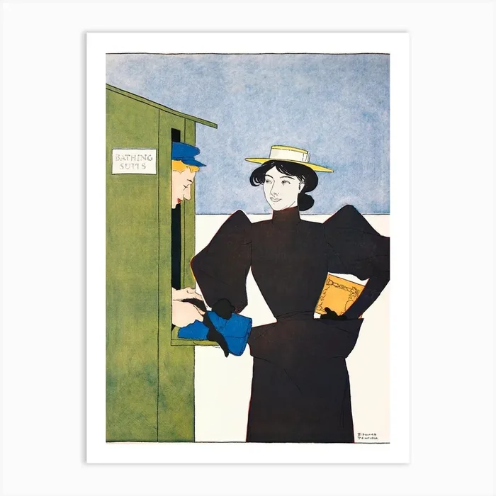 Woman Picking Up Bathing Suits (1895), Edward Penfield Art Print by Fy! Classic Art Prints and Posters
