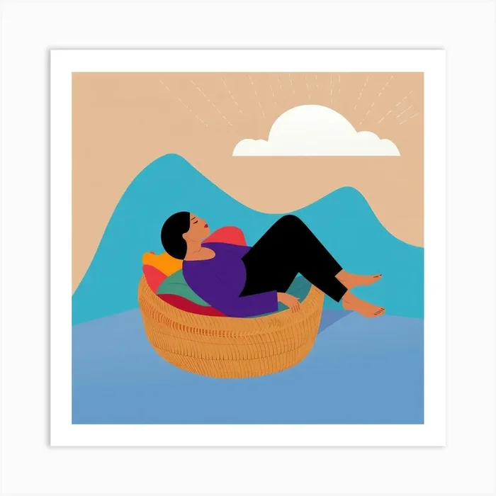 Woman Relaxing In A Basket Art Print by Moving Clouds Art