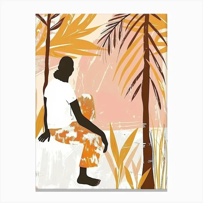 Woman Sitting In The Sun Canvas Print by Moving Clouds Art
