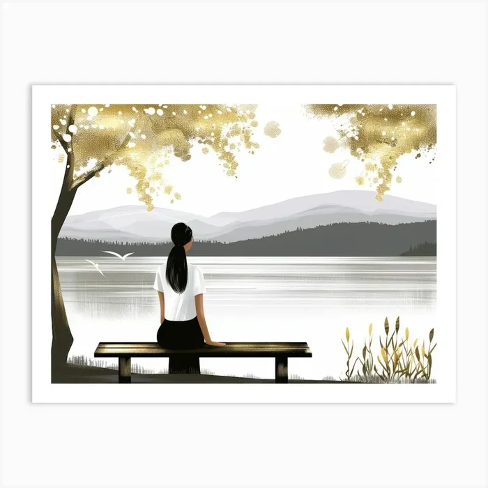 Woman Sitting On A Bench 2 Art Print by Moving Clouds Art