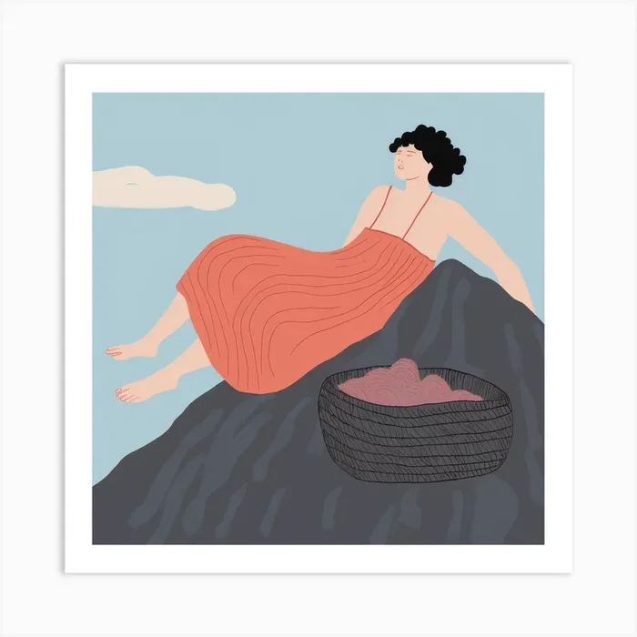 Woman Sitting On A Rock Art Print by Moving Clouds Art