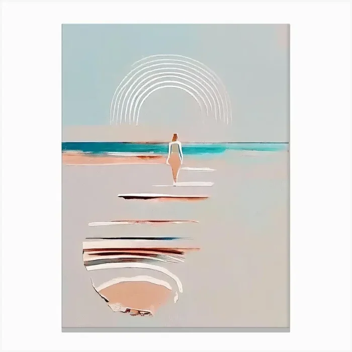 Woman Taking A Walk At The Beach – Abstract Minimal Boho Beach Canvas Print by Beach Bliss Brushworks