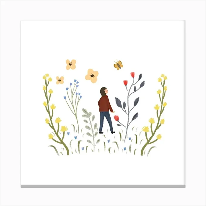 Woman Walking In The Garden Canvas Print by The FishbirdCo