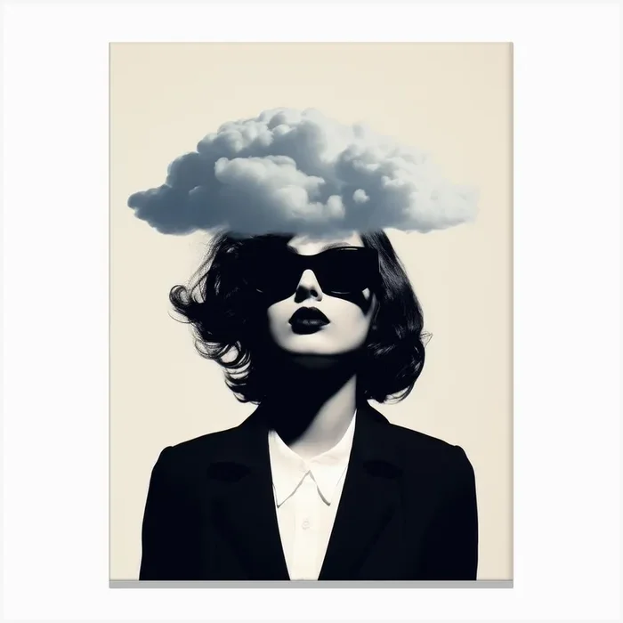 Woman With A Cloud On Her Head 1 Canvas Print by Moving Clouds Art