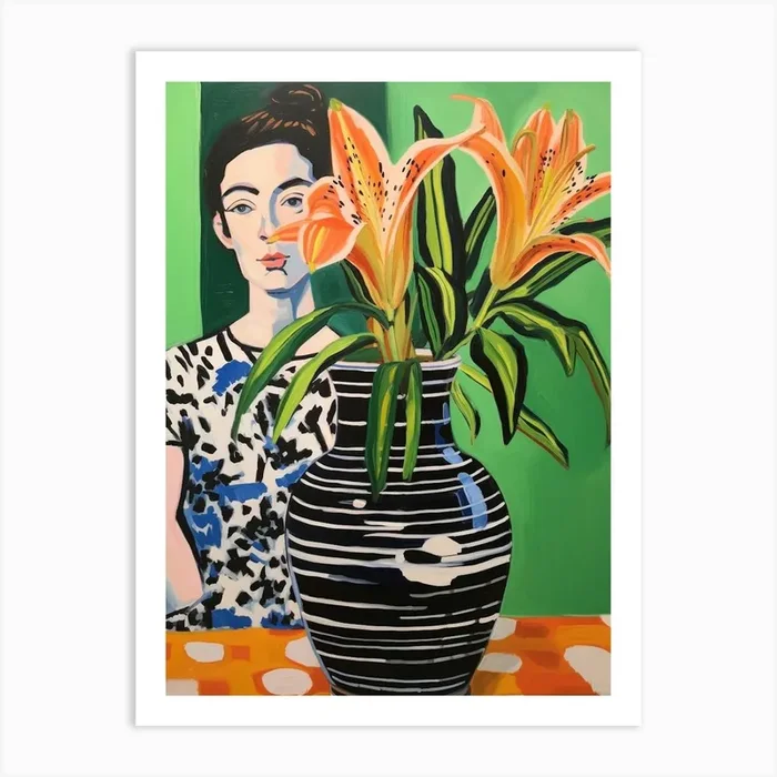 Woman With A Lily Art Print by Botanic Studio