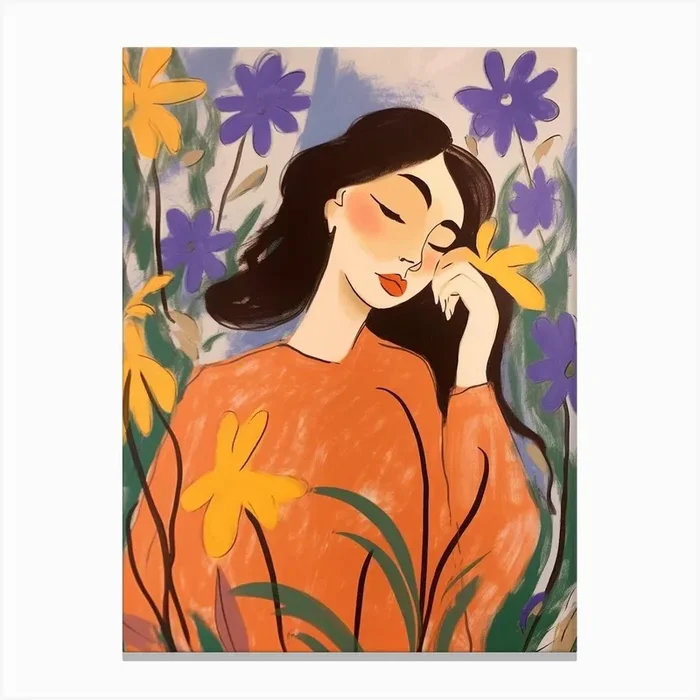 Woman With Autumnal Flowers Bluebell 1 Canvas Print by Botanic Studio