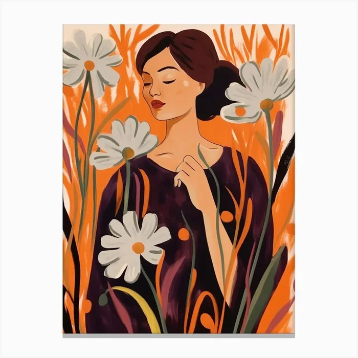 Woman With Autumnal Flowers Flax Flower 2 Canvas Print by Botanic Studio