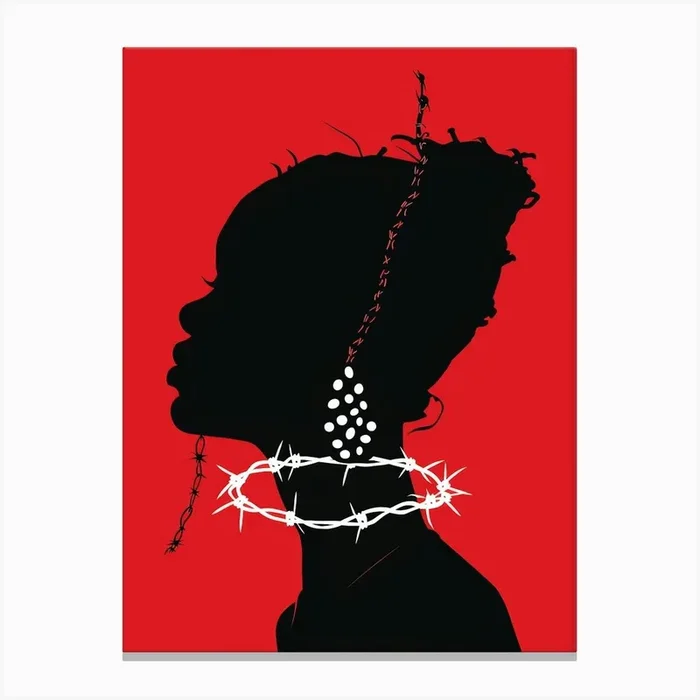 Woman With Barbed Wire Canvas Print by Moving Clouds Art