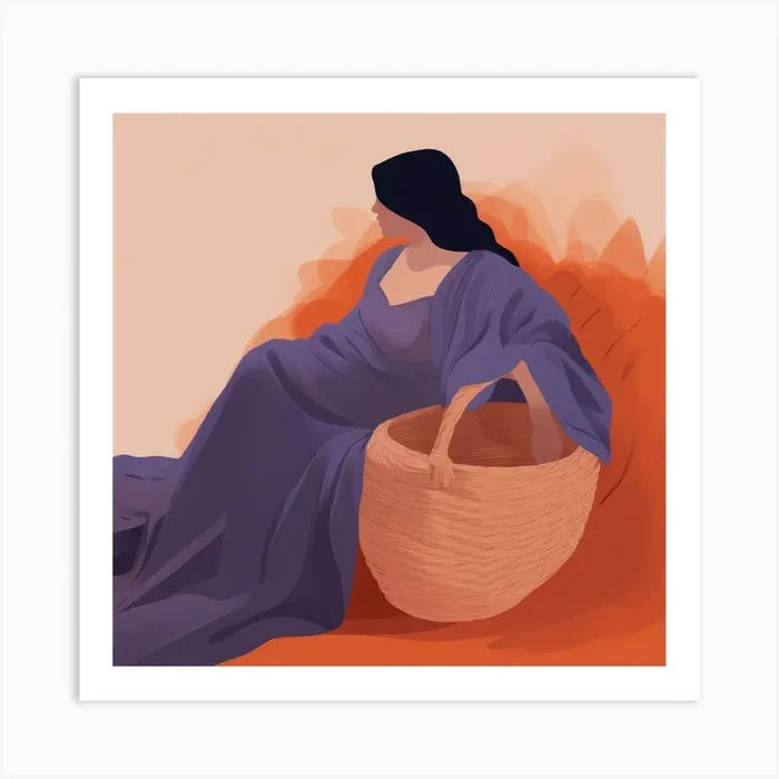 Woman With Basket Art Print by Moving Clouds Art