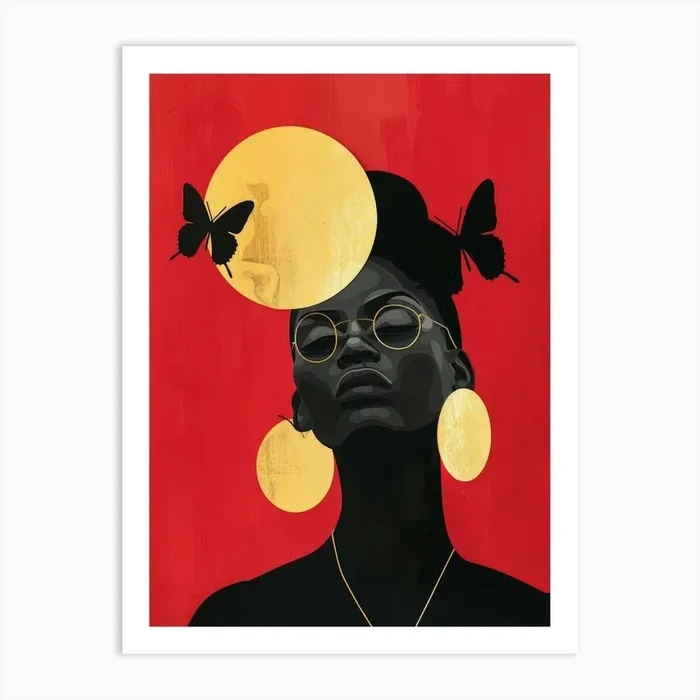 Woman With Butterflies On Her Head 3 Art Print by Moving Clouds Art