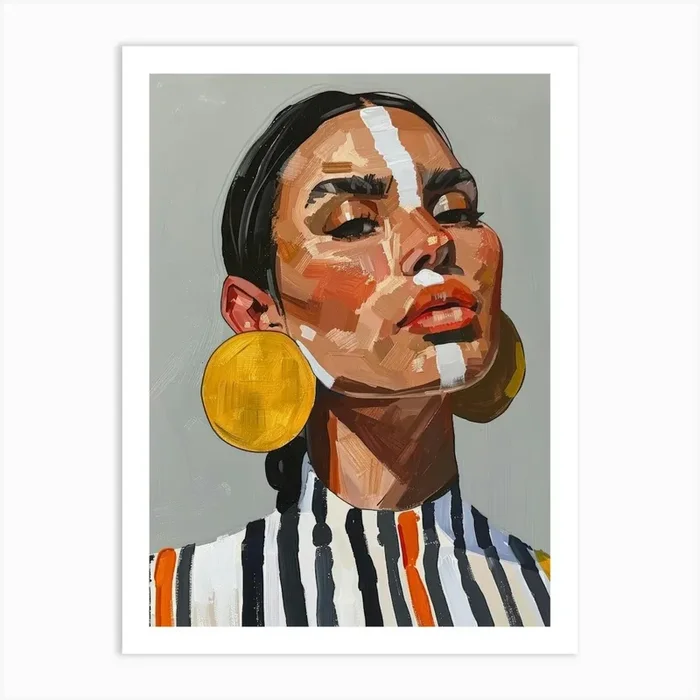 Woman With Gold Earrings 3 Art Print by Moving Clouds Art