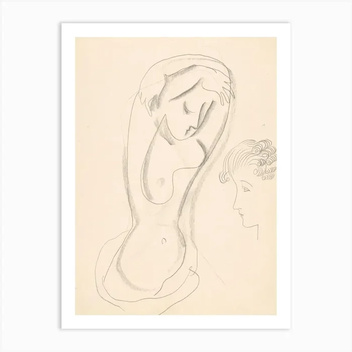 Woman With Raised Hands And Sketch Of Female Profile, Mikuláš Galanda Art Print by Fy! Classic Art Prints and Posters