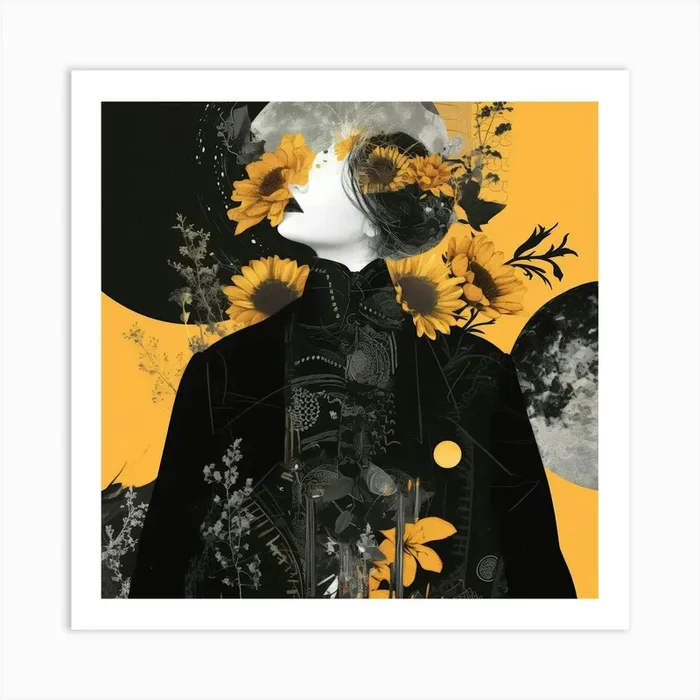 Woman With Sunflowers Art Print by Moving Clouds Art