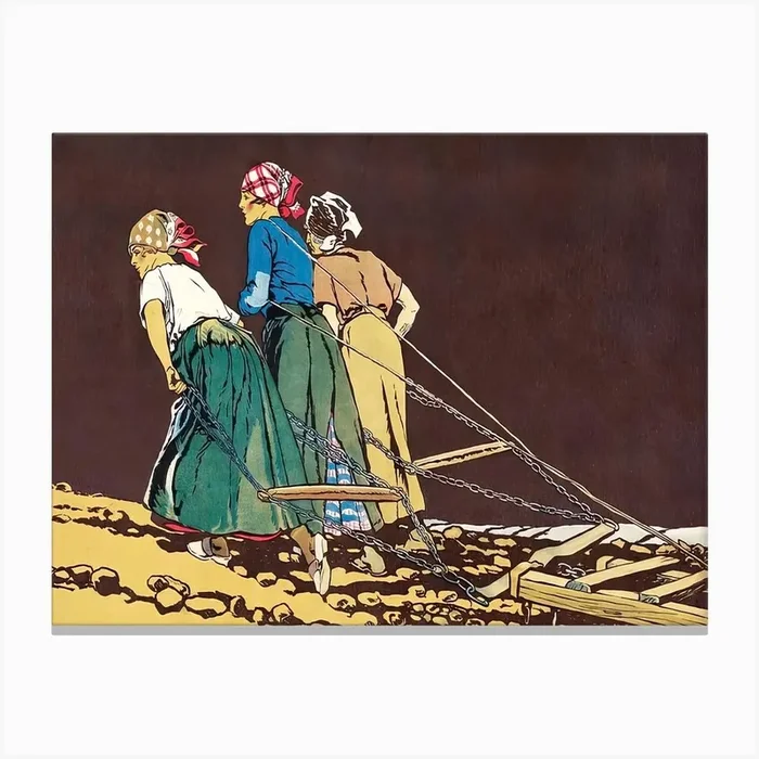 Women Pulling Cultivating Machine Illustration, Edward Penfield Canvas Print by Fy! Classic Art Prints and Posters