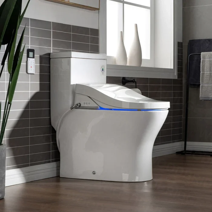 WOODBRIDGE Luxury, Elongated One Piece Toilet with Advanced Bidet Seat, White